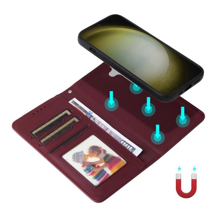 BETOPNICE - BETOPNICE Samsung Galaxy S24+ Fodral - Detachable PU Läder - Vinröd