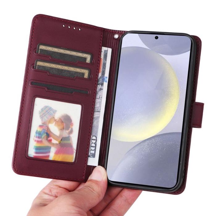 BETOPNICE - BETOPNICE Samsung Galaxy S25+ Fodral - Äkta läder - Vinröd