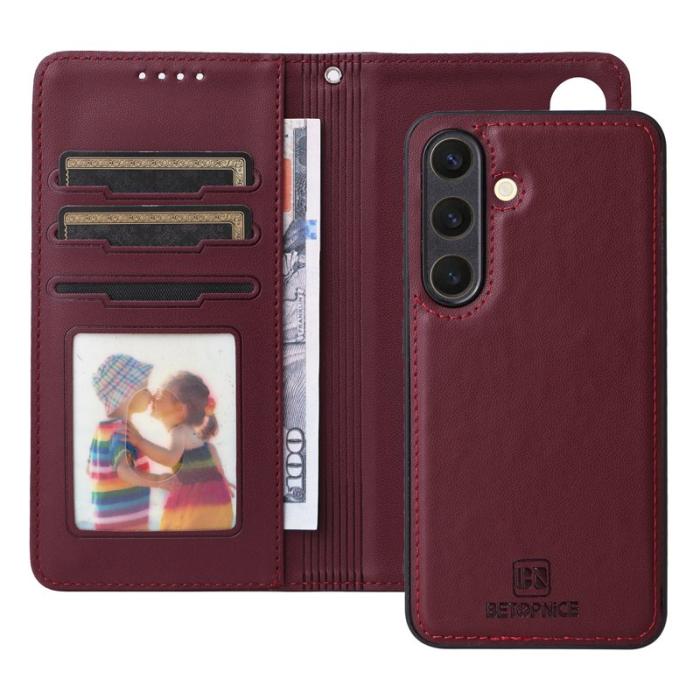 BETOPNICE - BETOPNICE Samsung Galaxy S25 Fodral - Detachable PU Leather - Vinröd