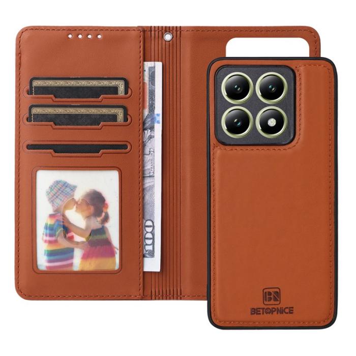 BETOPNICE - BETOPNICE Xiaomi 14T Fodral - Avtagbart PU Läder - Brun