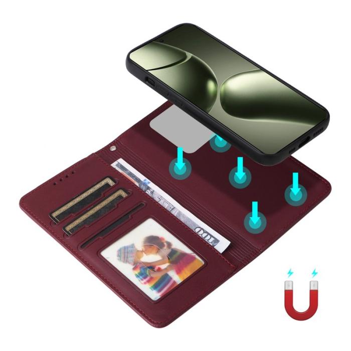 BETOPNICE - BETOPNICE Xiaomi 14T Fodral - Avtagbart PU Läder - Vinröd