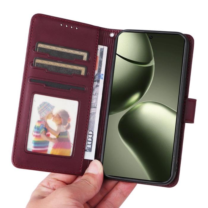 BETOPNICE - BETOPNICE Xiaomi 14T Fodral - Avtagbart PU Läder - Vinröd