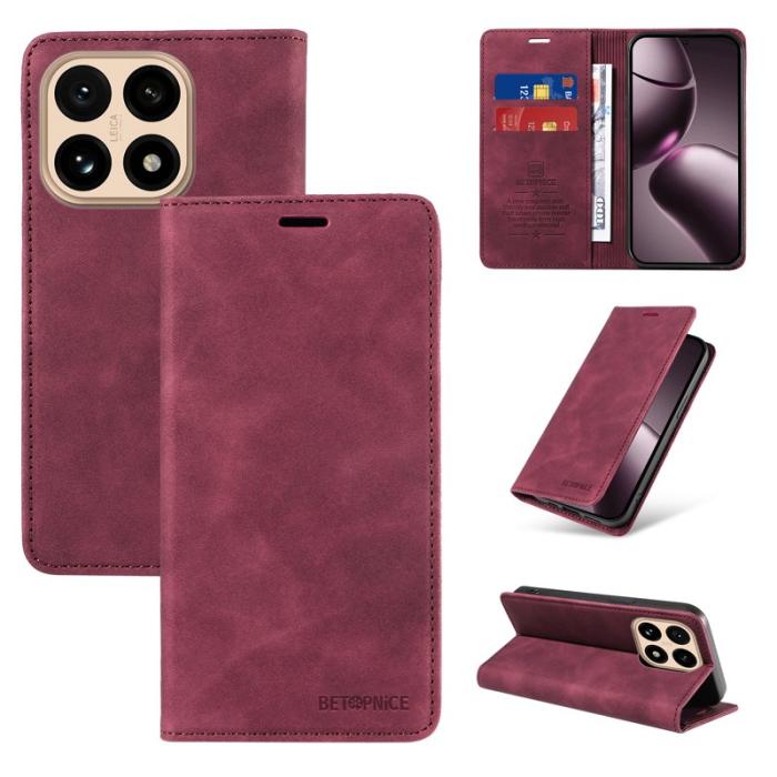 BETOPNICE - BETOPNICE Xiaomi 15T Fodral Äkta läder - Röd