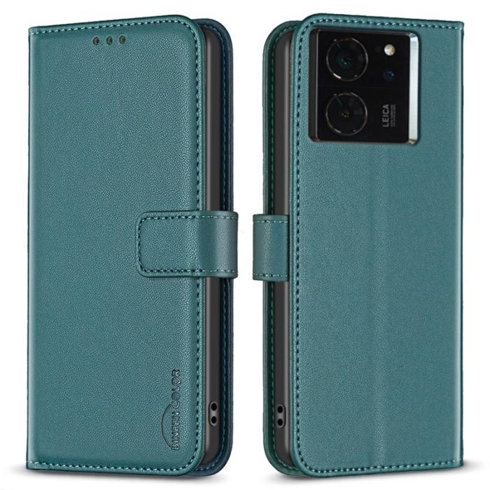 BINFEN COLOR - BINFEN COLOR BF17 för Xiaomi 14T Fodral Wallet Äkta läder - Grön
