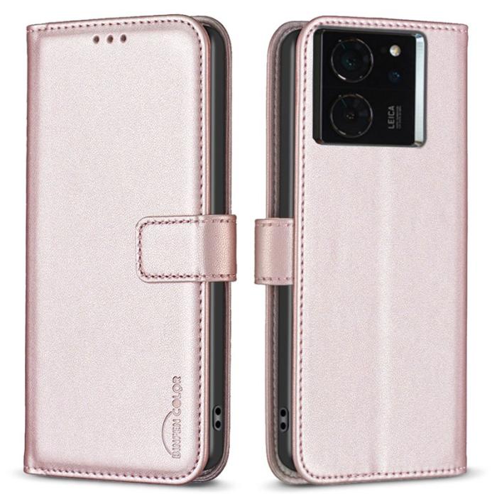 BINFEN COLOR - BINFEN COLOR BF17 för Xiaomi 14T Fodral Wallet Äkta läder - Roséguld