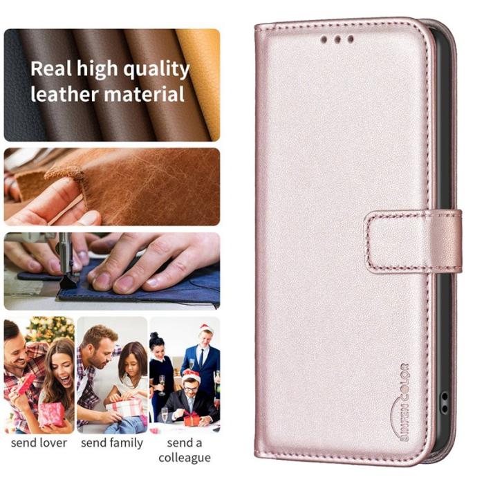 BINFEN COLOR - BINFEN COLOR BF17 för Xiaomi 14T Fodral Wallet Äkta läder - Roséguld