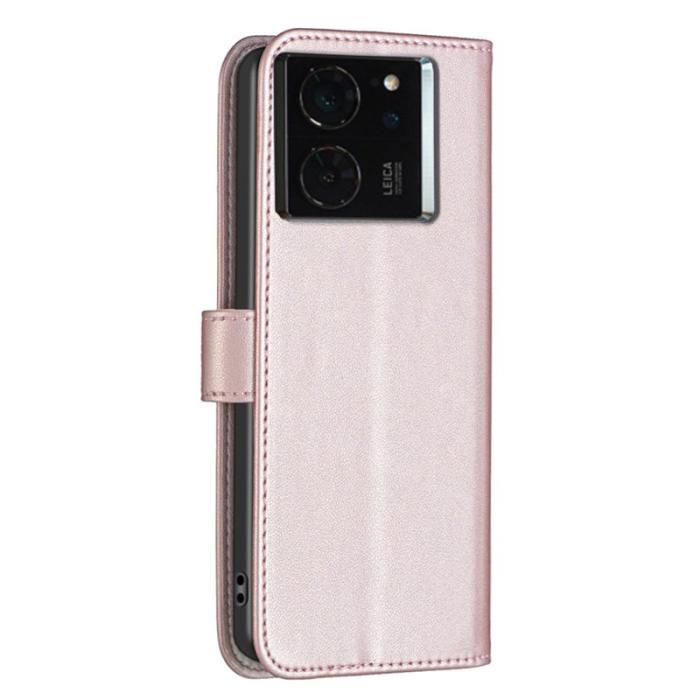 BINFEN COLOR - BINFEN COLOR BF17 för Xiaomi 14T Fodral Wallet Äkta läder - Roséguld