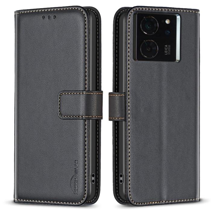 BINFEN COLOR - BINFEN COLOR BF17 för Xiaomi 14T Fodral Wallet Äkta läder - Svart