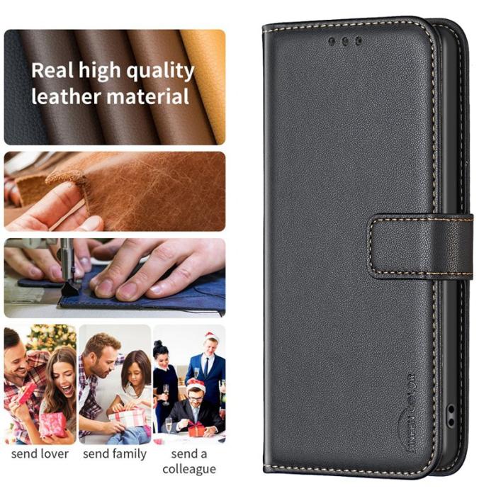 BINFEN COLOR - BINFEN COLOR BF17 för Xiaomi 14T Fodral Wallet Äkta läder - Svart
