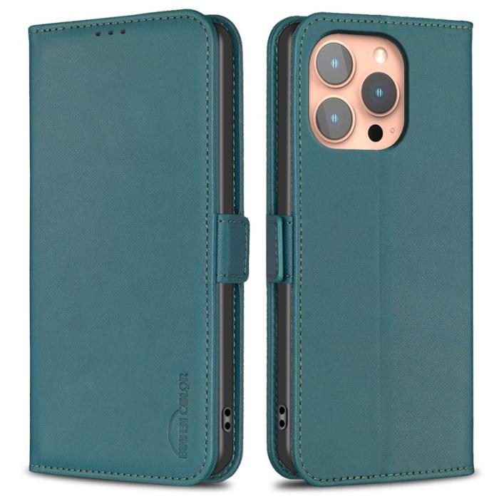 BINFEN COLOR - BINFEN COLOR BF31 iPhone 16 Pro Fodral - PU Läder - Grön