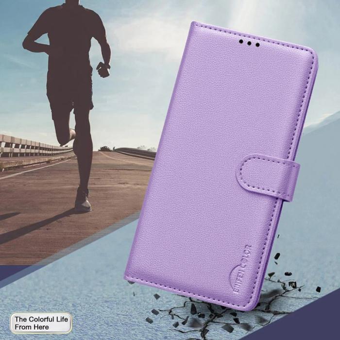 BINFEN COLOR - BINFEN COLOR BF32 Fodral Äkta läder - Lila för Samsung Galaxy A34 5G