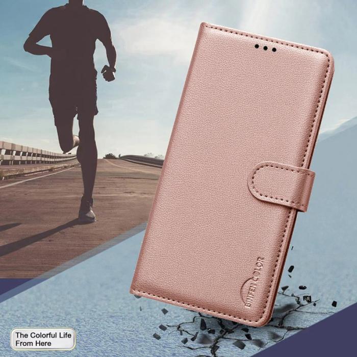 BINFEN COLOR - BINFEN COLOR BF32 Fodral Äkta läder - Rose Gold för Samsung Galaxy A34 5G