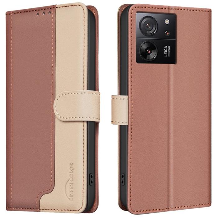 BINFEN COLOR - BINFEN COLOR BF33 Fodral för Xiaomi 13T - Äkta läder - Brun