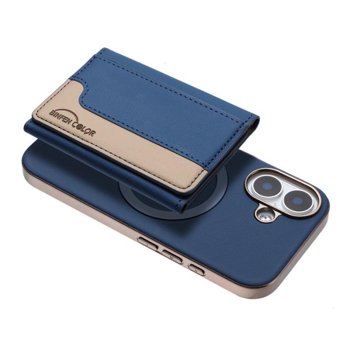 BINFEN COLOR - BINFEN iPhone 16 Fodral - Äkta läder - Mörkblå - BF37 Color Splicing