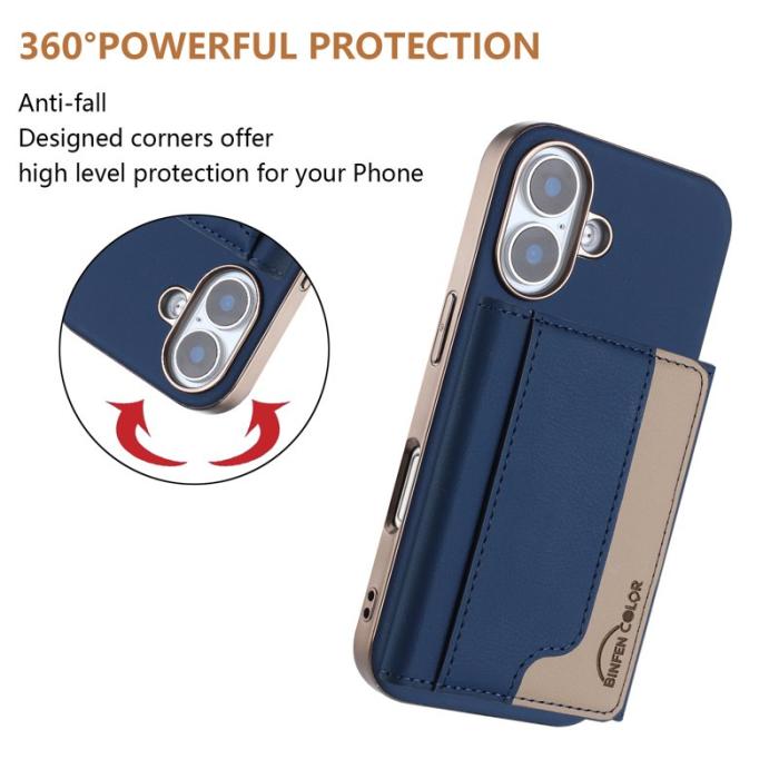 BINFEN COLOR - BINFEN iPhone 16 Fodral - Äkta läder - Mörkblå - BF37 Color Splicing