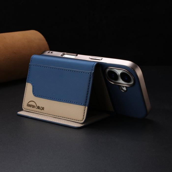 BINFEN COLOR - BINFEN iPhone 16 Fodral - Äkta läder - Mörkblå - BF37 Color Splicing