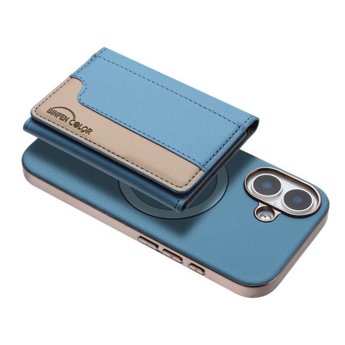 BINFEN COLOR - BINFEN iPhone 16 Fodral - Äkta läder - Splicing - Baby Blue
