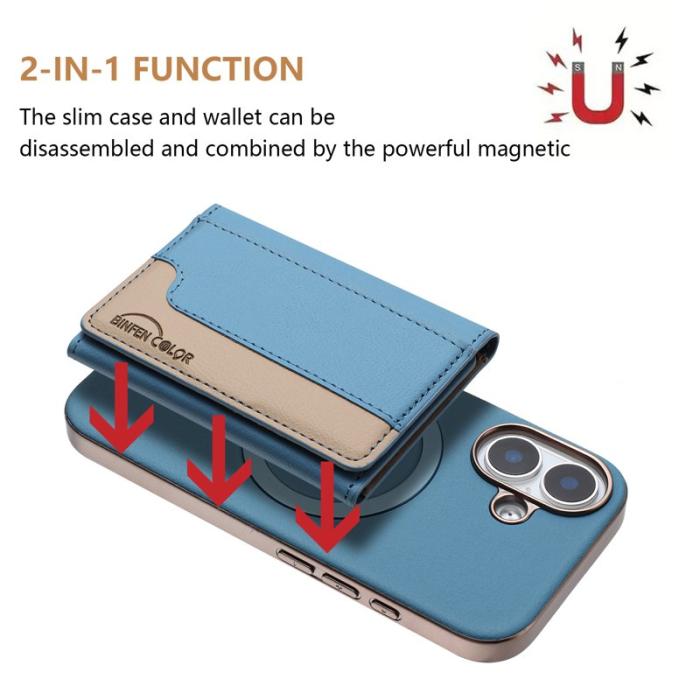 BINFEN COLOR - BINFEN iPhone 16 Fodral - Äkta läder - Splicing - Baby Blue