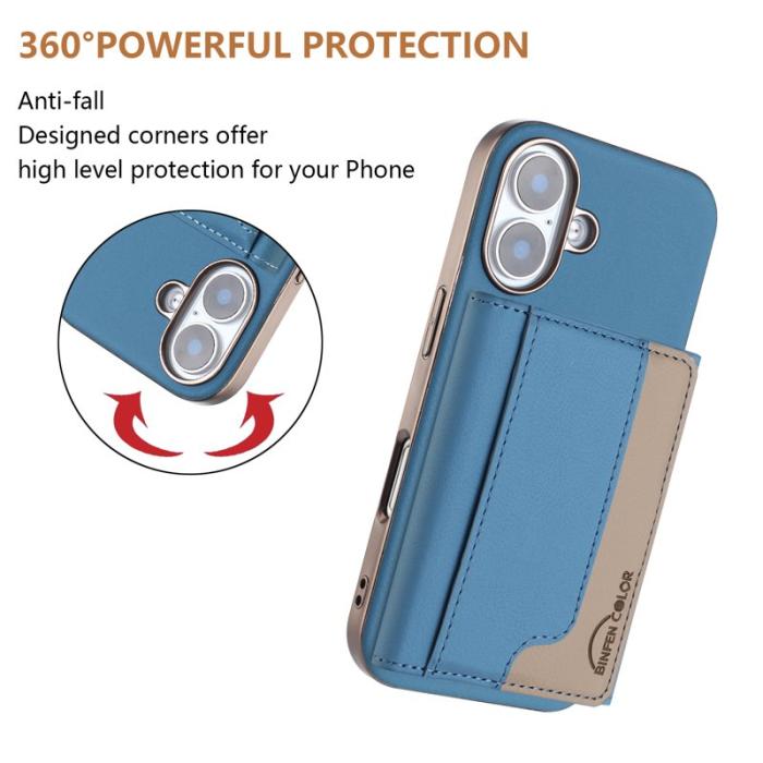 BINFEN COLOR - BINFEN iPhone 16 Fodral - Äkta läder - Splicing - Baby Blue