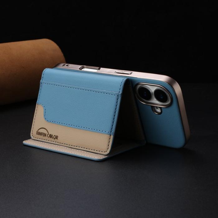 BINFEN COLOR - BINFEN iPhone 16 Fodral - Äkta läder - Splicing - Baby Blue