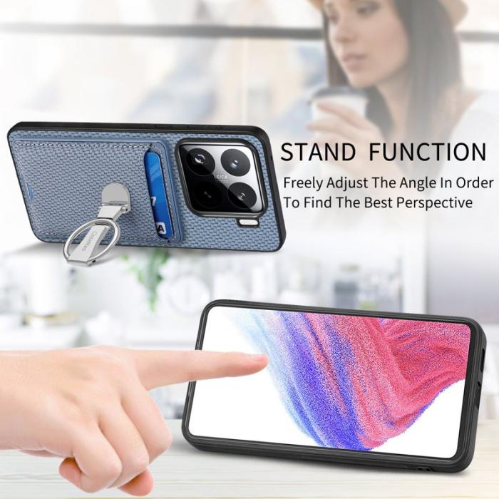 CASENEO - CASENEO C1-9 för Xiaomi 15 Fodral Kickstand Äkta läder - Blå