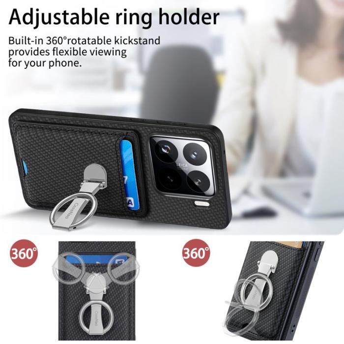 CASENEO - CASENEO C1-9 för Xiaomi 15 Fodral Kickstand Äkta läder - Svart