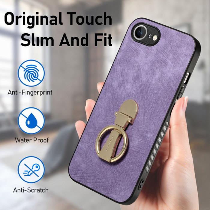 CASENEO - CASENEO D22 iPhone 16e Fodral Fällbart Kickstand Äkta Läder - Lila