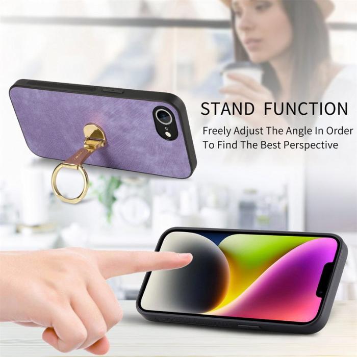 CASENEO - CASENEO D22 iPhone 16e Fodral Fällbart Kickstand Äkta Läder - Lila