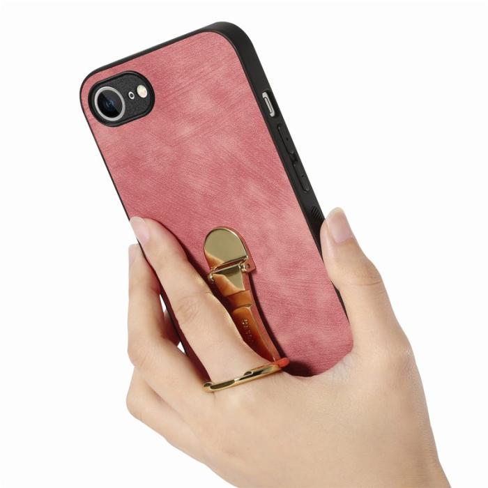 CASENEO - CASENEO D22 iPhone 16e Fodral Fällbart Kickstand Äkta Läder - Rosa