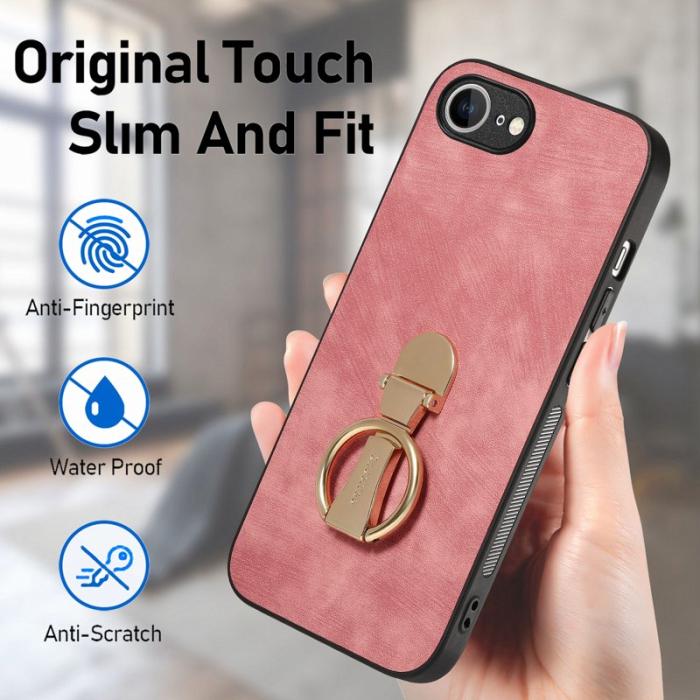 CASENEO - CASENEO D22 iPhone 16e Fodral Fällbart Kickstand Äkta Läder - Rosa