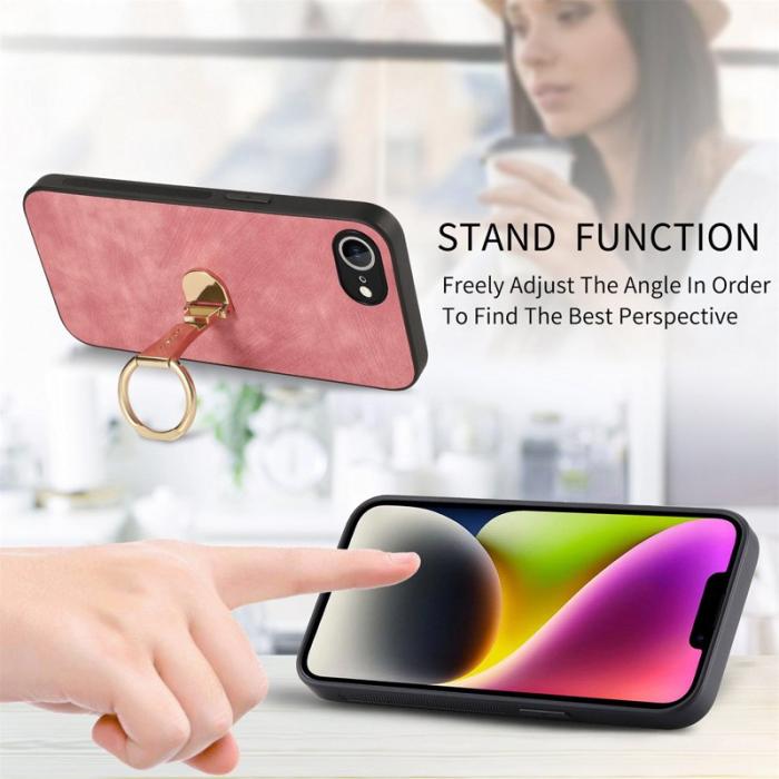 CASENEO - CASENEO D22 iPhone 16e Fodral Fällbart Kickstand Äkta Läder - Rosa