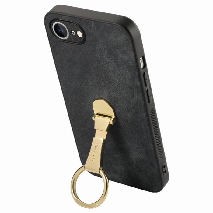 CASENEO - CASENEO D22 iPhone 16e Fodral Fällbart Kickstand Äkta Läder - Svart