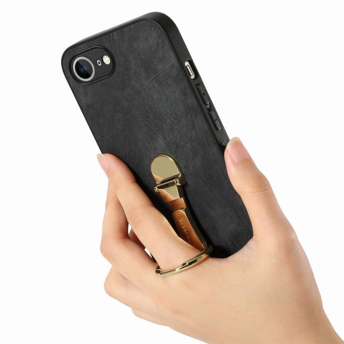 CASENEO - CASENEO D22 iPhone 16e Fodral Fällbart Kickstand Äkta Läder - Svart