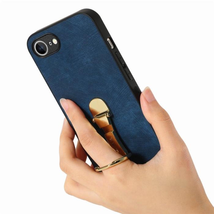 CASENEO - CASENEO D22 iPhone 16e Fodral Fällbart Kickstand Retro Läder - Blå