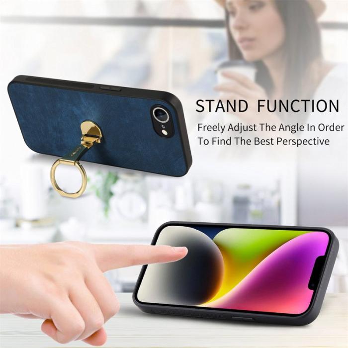 CASENEO - CASENEO D22 iPhone 16e Fodral Fällbart Kickstand Retro Läder - Blå