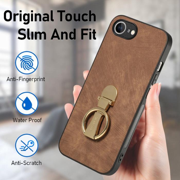 CASENEO - CASENEO D22 iPhone 16e Fodral Fällbart Ställ Retro Läder - Brun