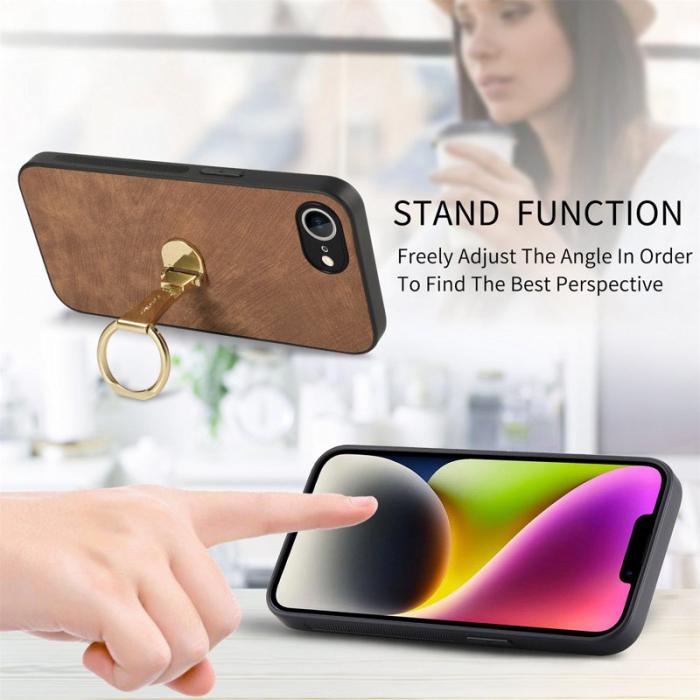 CASENEO - CASENEO D22 iPhone 16e Fodral Fällbart Ställ Retro Läder - Brun