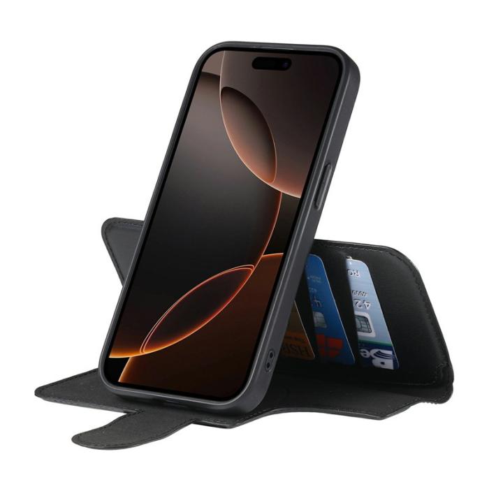 CASENEO - CASENEO iPhone 14 Fodral Magnetiskt RFID-blockerande Läder - Svart