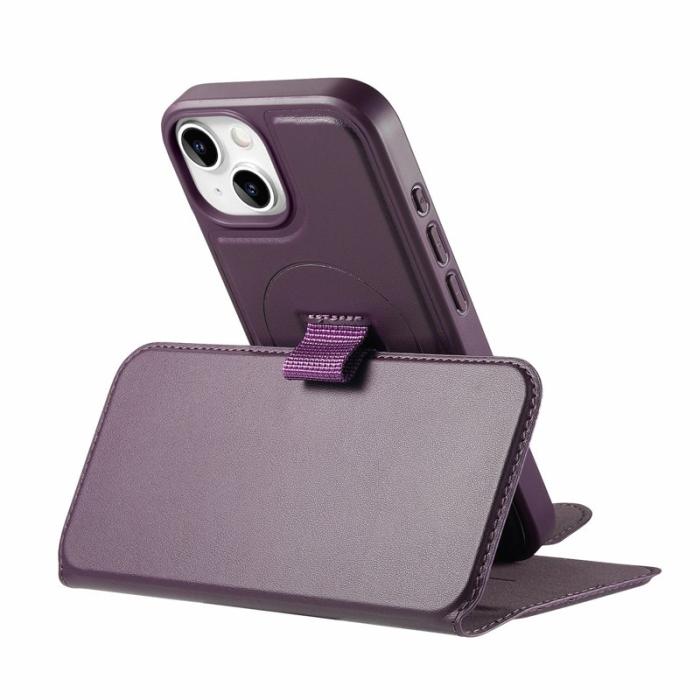 CASENEO - CASENEO iPhone 14 Fodral Magnetiskt RFID-skydd Äkta läder - Lila