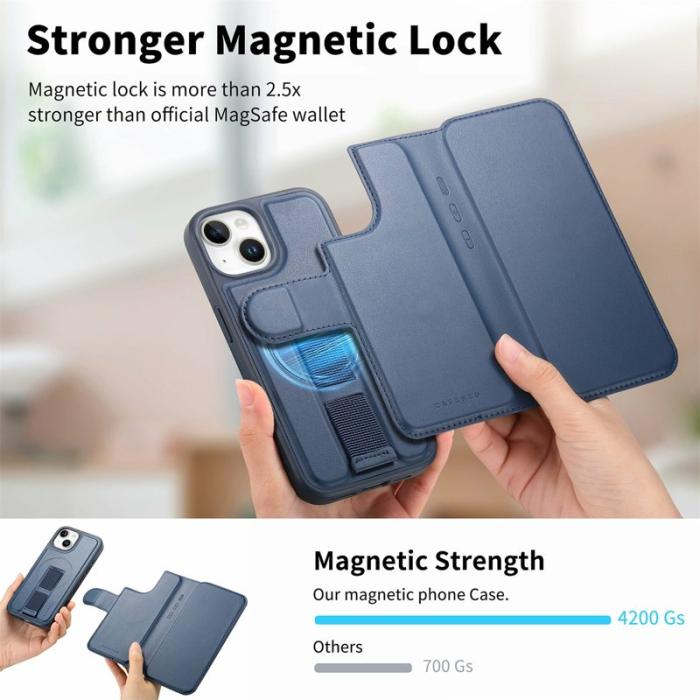 CASENEO - CASENEO iPhone 14 Fodral RFID Blocking Äkta läder - Blå