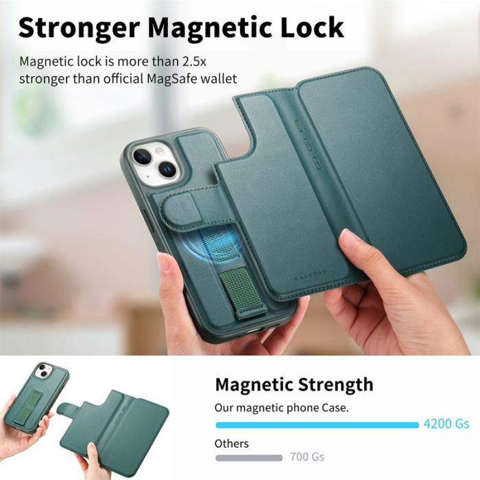 CASENEO - CASENEO iPhone 14 Fodral RFID Blocking Äkta läder - Grön