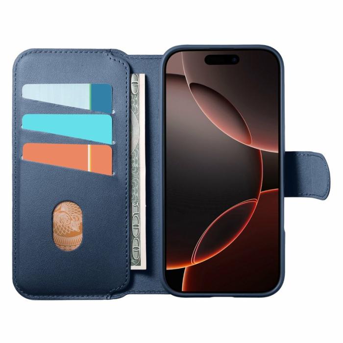 CASENEO - CASENEO iPhone 14 Pro Fodral RFID Blocking Äkta läder - Blå