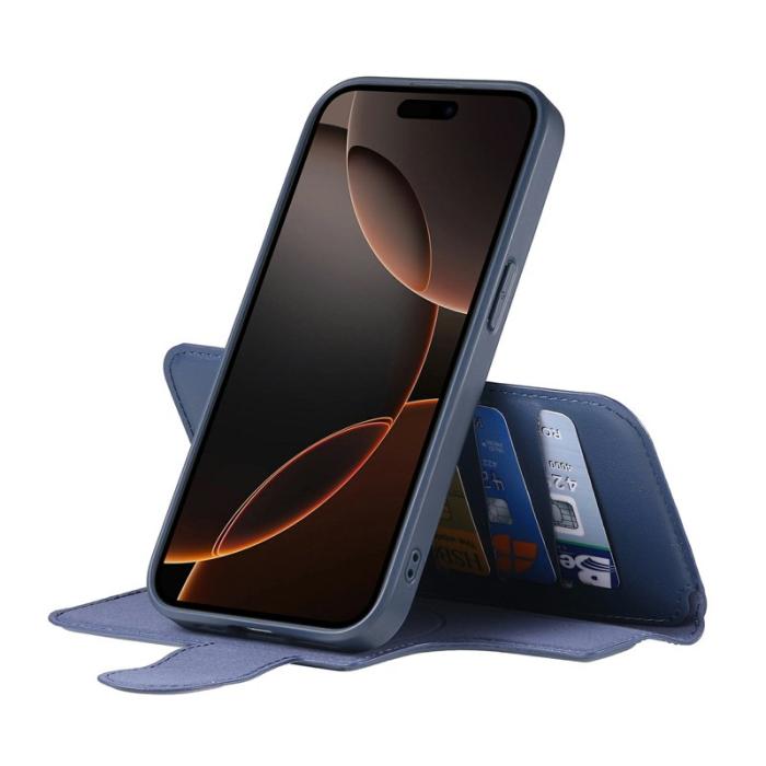 CASENEO - CASENEO iPhone 14 Pro Fodral RFID Blocking Äkta läder - Blå