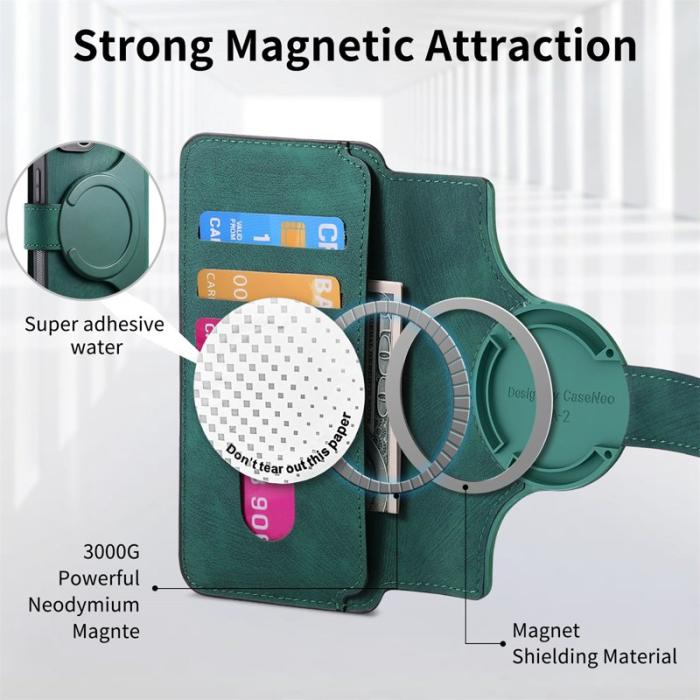 CASENEO - CASENEO iPhone 15 Fodral Magnetiskt Detachable Äkta Läder - Grön
