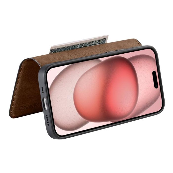 CASENEO - CASENEO iPhone 15 Fodral Magnetiskt Detachable Läder - Brun