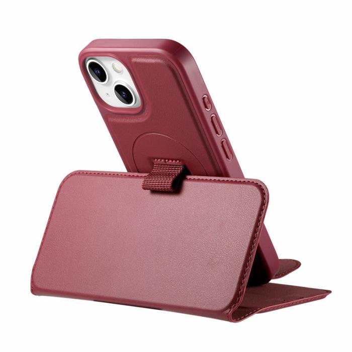 CASENEO - CASENEO iPhone 15 Fodral RFID Blocking Äkta läder - Röd