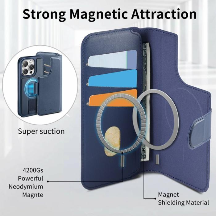 CASENEO - CASENEO iPhone 15 Pro Fodral RFID Blocking Äkta Läder - Blå