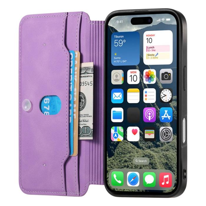 CASENEO - CASENEO iPhone 16 Fodral Cross Texture Äkta läder - Lila