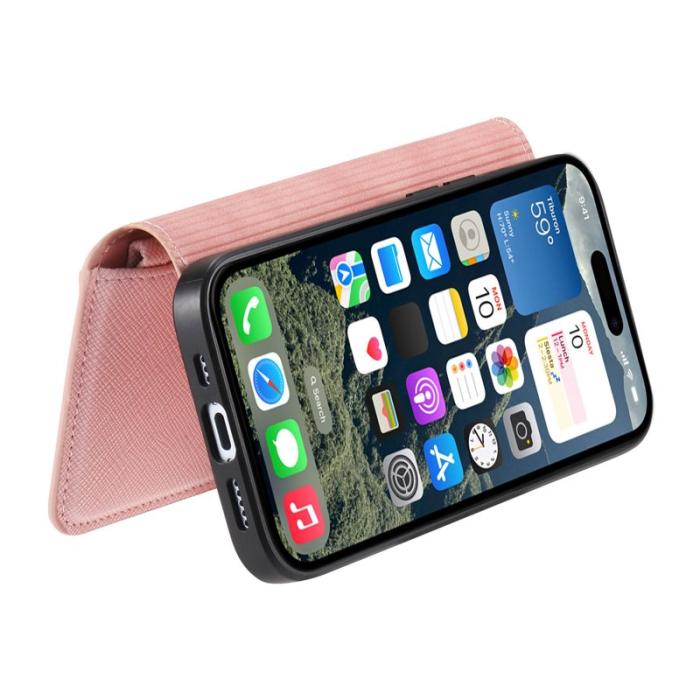 CASENEO - CASENEO iPhone 16 Fodral Cross Texture Äkta läder - Rosa