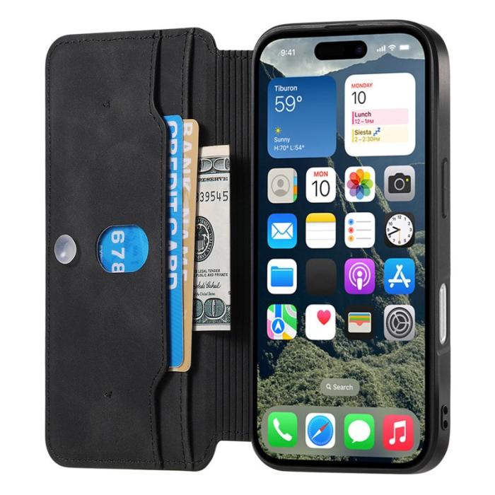 CASENEO - CASENEO iPhone 16 Fodral Cross Texture Äkta läder - Svart